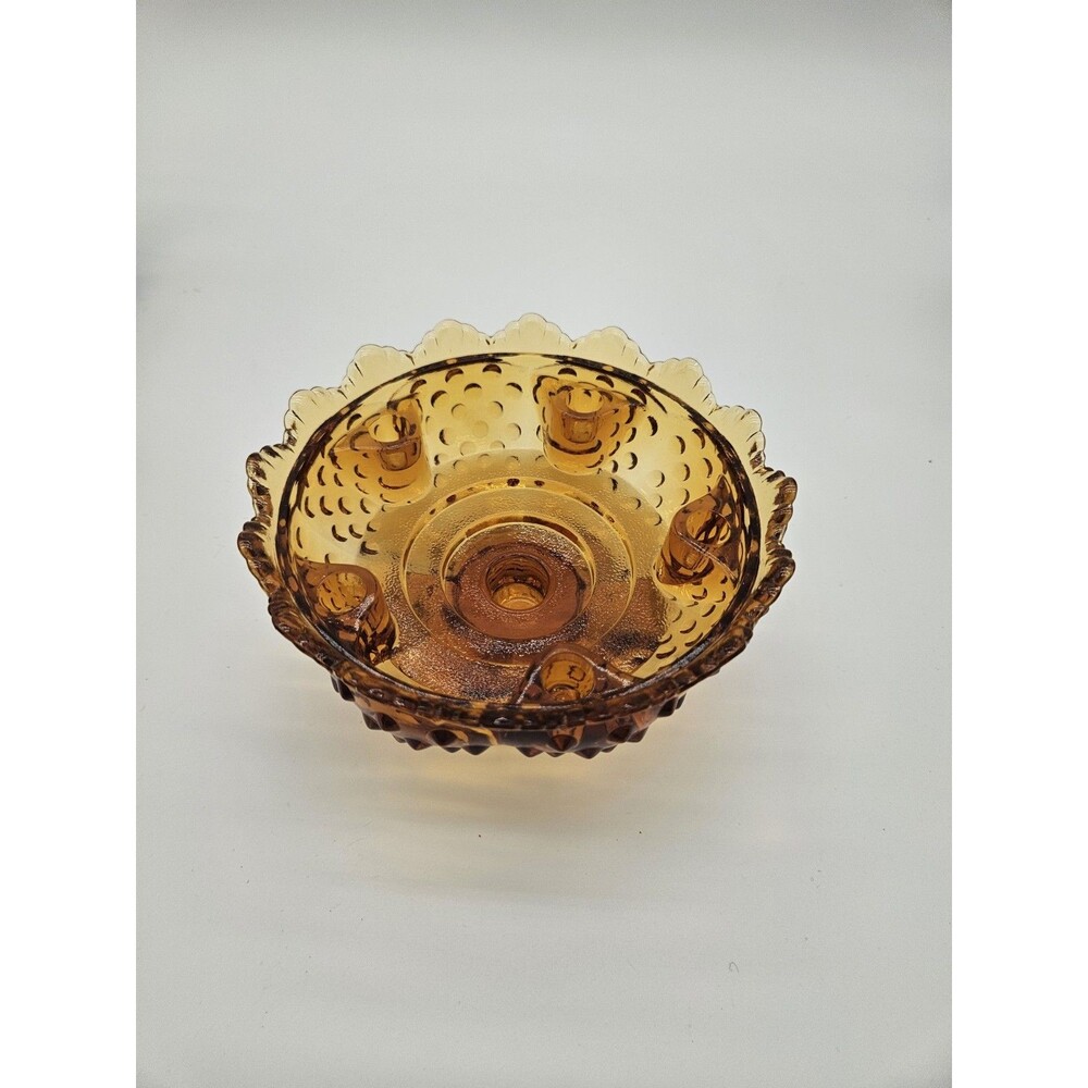 Fenton Amber Glass Hobnail 6 Candle Holder